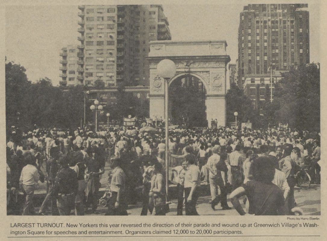 Crowd at the 1973 Christopher Street Liberation Day rally and festival