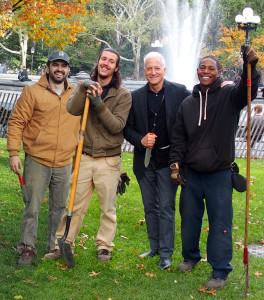 Park gardeners Gui, Tyson, and Dwane, with Park Administrator George (second from right). 