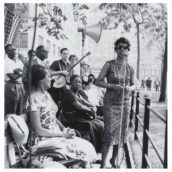 Lorraine Hansberry at an NAACP rally in New York City, 1959. Courtesy of Joi Gresham and the Lorraine Hansberry Literary Trust.