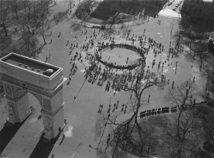 Aerial photo of Washington Square Park, 1966. Courtesy of NYC Parks Photo Archive. 