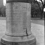 black and white photo of the flagpole in its original position in Arch Plaza