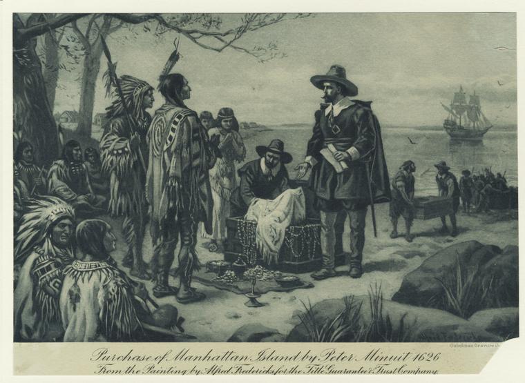 "Purchase of Manhattan Island by Peter Minuit," 1626 by Alfred Fredericks