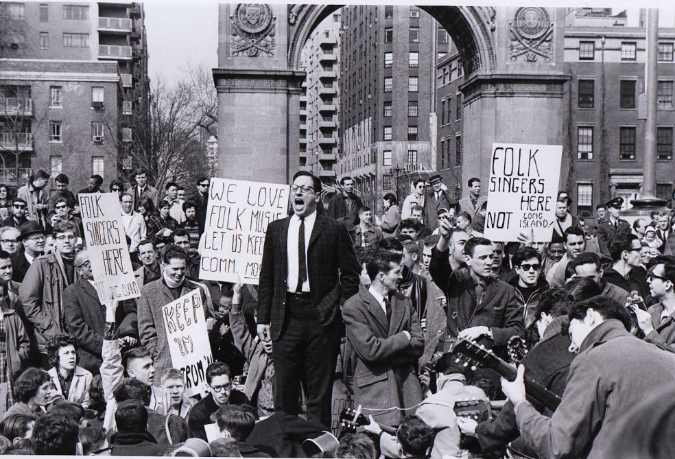 Izzy Young making a speech at the Beatnik Riots in April, 1961.