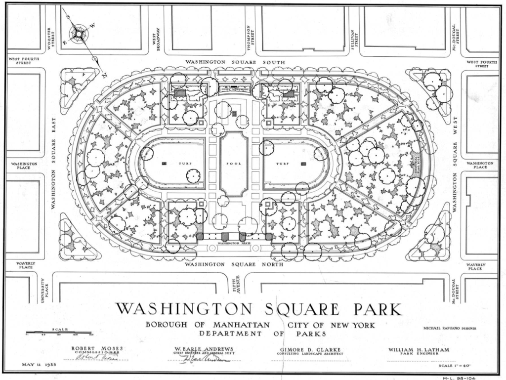 The 1933 "bathmat" proposal for Washington Square Park, never approved