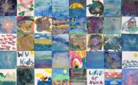 collage of watercolor paintings created by kids
