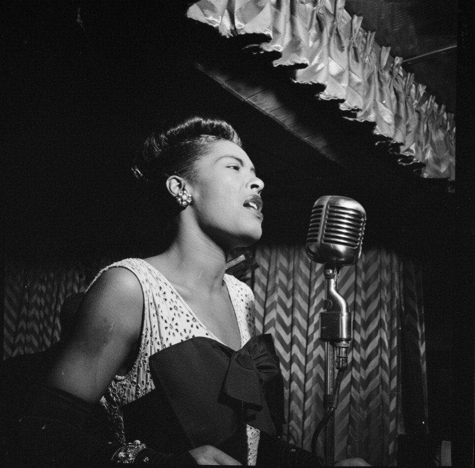 Billie Holiday singing “Strange Fruit” for the first time at Cafe Society. Courtesy of Library of Congress.