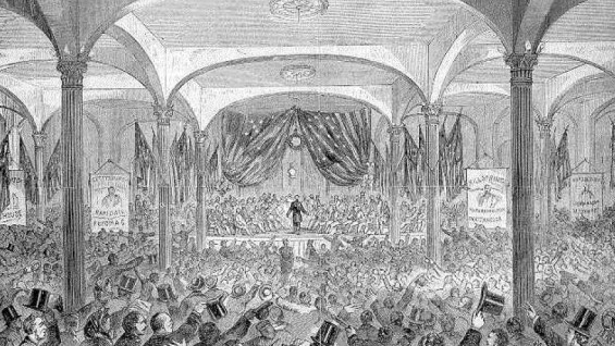 Illustration of Abraham Lincoln in The Great Hall. Courtesy of the Cooper Union for the Advancement of Science and Art.